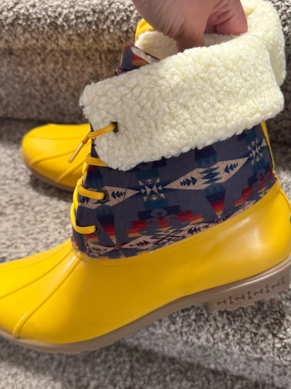 Pendleton Cream Shearling Lined Boot with Yellow and blue Accents